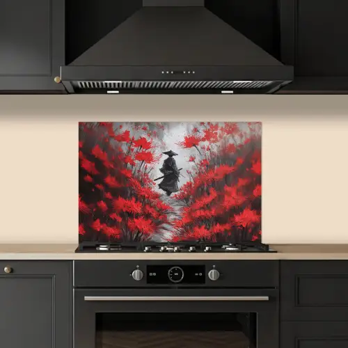 Rode bloemen - mistig - Man keuken achterwand spatscherm klein -sfeer1