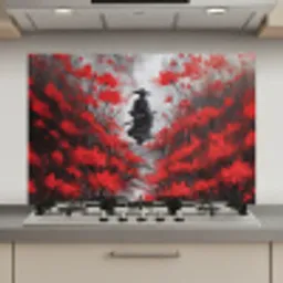 Rode bloemen - mistig - Man keuken achterwand spatscherm klein -3d_website