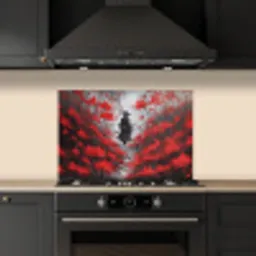 Rode bloemen - mistig - Man keuken achterwand spatscherm klein -sfeer1
