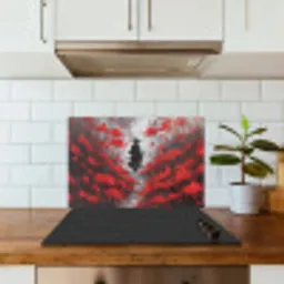 Rode bloemen - mistig - Man keuken achterwand spatscherm klein -sfeer2