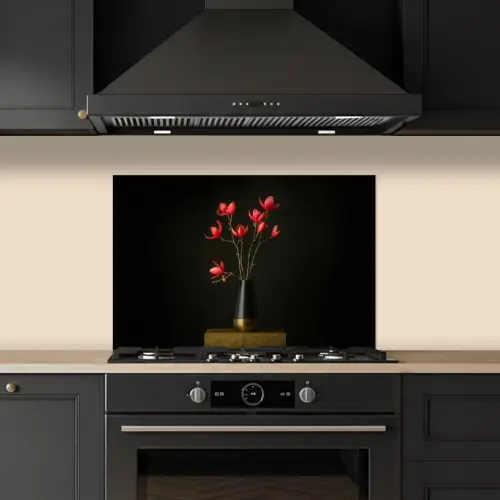 Rode - Bloemen - Vaas keuken achterwand spatscherm klein -sfeer1