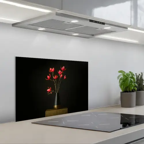 Rode - Bloemen - Vaas keuken achterwand spatscherm klein -3d_schuin
