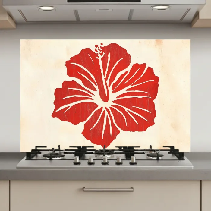 Rode hibiscusbloem - Textuur achtergrond - Beige keuken achterwand spatscherm klein -3d_website