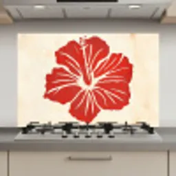 Rode hibiscusbloem - Textuur achtergrond - Beige keuken achterwand spatscherm klein -3d_website