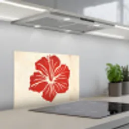 Rode hibiscusbloem - Textuur achtergrond - Beige keuken achterwand spatscherm klein -3d_schuin