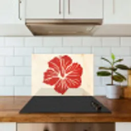 Rode hibiscusbloem - Textuur achtergrond - Beige keuken achterwand spatscherm klein -sfeer2