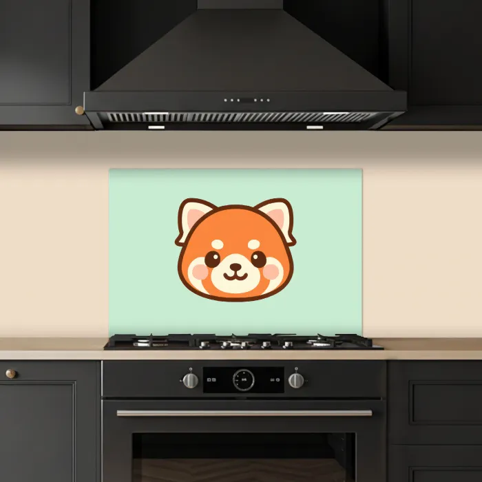 Rode panda - Groen - Cartoon keuken achterwand spatscherm klein -sfeer1