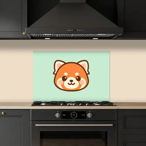Rode panda - Groen - Cartoon keuken achterwand spatscherm klein -sfeer1