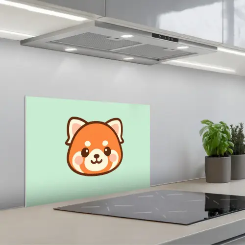 Rode panda - Groen - Cartoon keuken achterwand spatscherm klein -3d_schuin