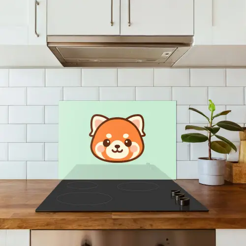 Rode panda - Groen - Cartoon keuken achterwand spatscherm klein -sfeer2