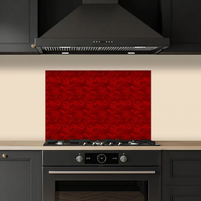Rood - Patroon - Bloemen keuken achterwand spatscherm klein 900 -sfeer1