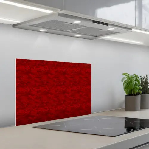 Rood - Patroon - Bloemen keuken achterwand spatscherm klein 900 -3d_schuin
