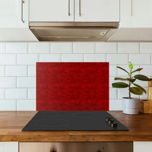 Rood - Patroon - Bloemen keuken achterwand spatscherm klein 900 -sfeer2