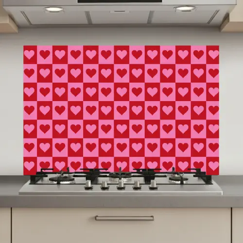 Rood - Roze - Schaakbord - Valentijn keuken achterwand spatscherm klein -3d_website
