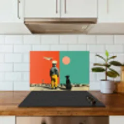 Retro - Jongen - Hond - Rood - Groen keuken achterwand spatscherm klein -sfeer2