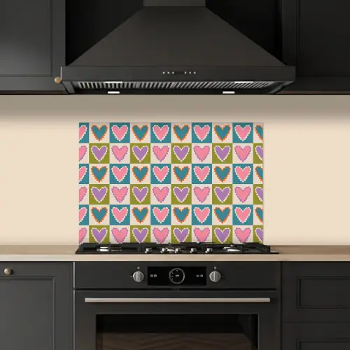 Retro - Kleuren - Patroon - Hartjes keuken achterwand spatscherm klein 900 -sfeer1