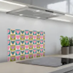 Retro - Kleuren - Patroon - Hartjes keuken achterwand spatscherm klein 900 -3d_schuin