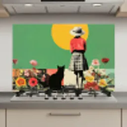 Retro - Meisje - Kat - Zon keuken achterwand spatscherm klein -3d_website