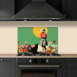 Retro - Meisje - Kat - Zon keuken achterwand spatscherm klein -sfeer1