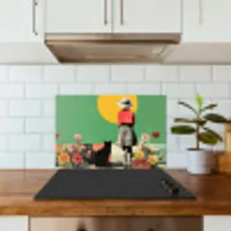 Retro - Meisje - Kat - Zon keuken achterwand spatscherm klein -sfeer2