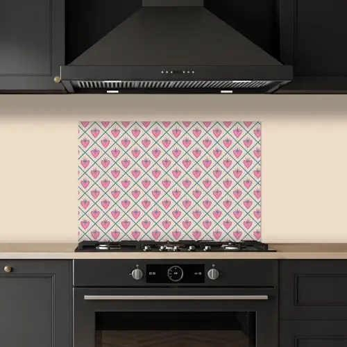 Retro - Ruit - Hartjes - Patroon keuken achterwand spatscherm klein 900 -sfeer1