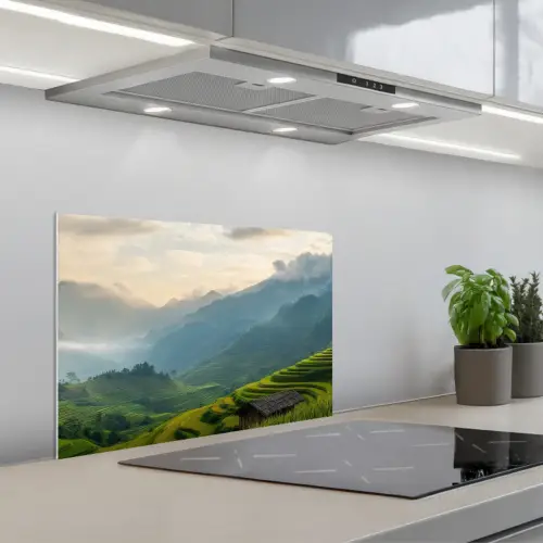 Rijstvelden - Bergen - Groen - Natuur keuken achterwand spatscherm klein -3d_schuin