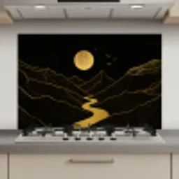 Rivier - Goud - Maan - Vogels keuken achterwand spatscherm klein -3d_website