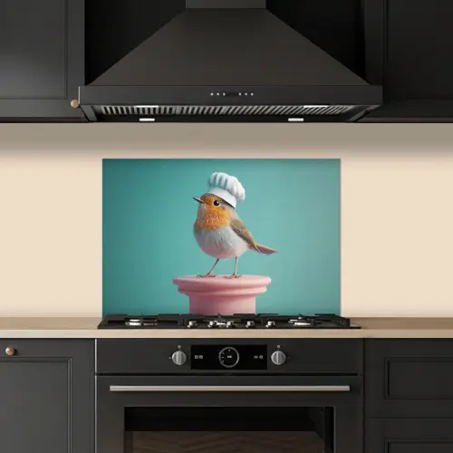 Roodborstje - Vogel - Koksmuts - Sokkel keuken achterwand spatscherm klein -sfeer1