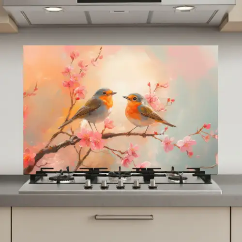 Roodborstjes - Sierlijk - Bloesemtak keuken achterwand spatscherm klein -3d_website