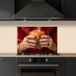 Broodje - Bontjas - Goud keuken achterwand spatscherm klein -sfeer1