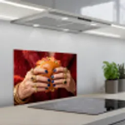 Broodje - Bontjas - Goud keuken achterwand spatscherm klein -3d_schuin