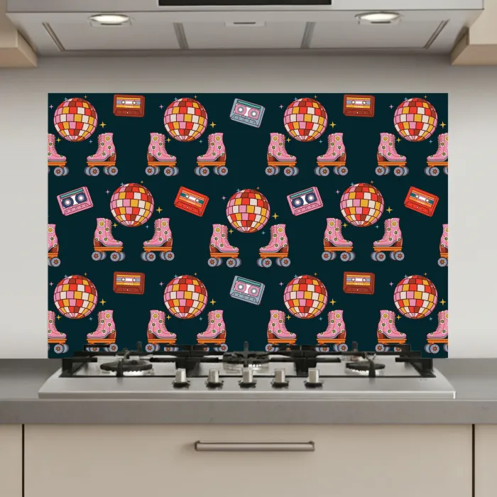 Rolschaatsen - Patroon - Disco keuken achterwand spatscherm klein 900 -3d_website