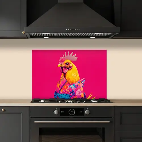 Haan - Kleurrijk - Kimono - Roze keuken achterwand spatscherm klein -sfeer1