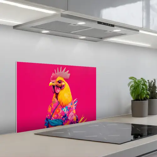 Haan - Kleurrijk - Kimono - Roze keuken achterwand spatscherm klein -3d_schuin
