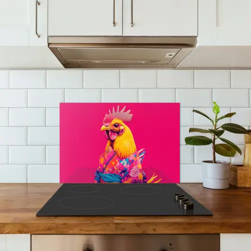 Haan - Kleurrijk - Kimono - Roze keuken achterwand spatscherm klein -sfeer2