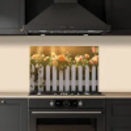 Rozen - Hek - Zonlicht keuken achterwand spatscherm klein -sfeer1