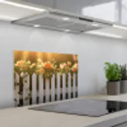 Rozen - Hek - Zonlicht keuken achterwand spatscherm klein -3d_schuin