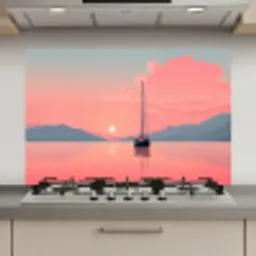 Zeilboot - Roze zee - Zonsondergang - Bergen keuken achterwand spatscherm klein -3d_website