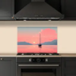 Zeilboot - Roze zee - Zonsondergang - Bergen keuken achterwand spatscherm klein -sfeer1