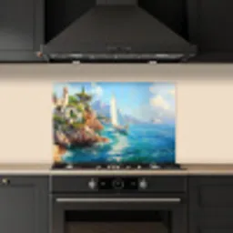 Zeilboot - Rotsen - Kust - Huizen keuken achterwand spatscherm klein -sfeer1