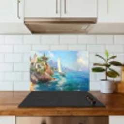 Zeilboot - Rotsen - Kust - Huizen keuken achterwand spatscherm klein -sfeer2