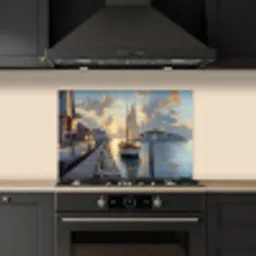 Zeilboot - Zon - Pier - Hout keuken achterwand spatscherm klein -sfeer1