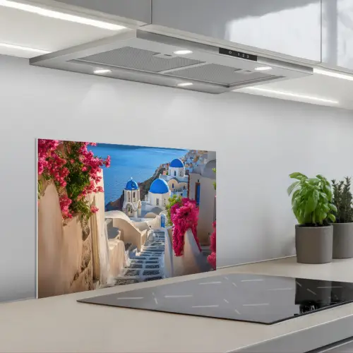 Santorini - Bloemen - Griekenland keuken achterwand spatscherm klein -3d_schuin