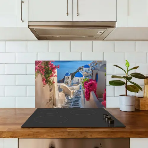 Santorini - Bloemen - Griekenland keuken achterwand spatscherm klein -sfeer2