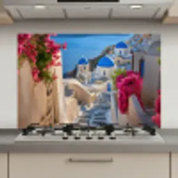 Santorini - Bloemen - Griekenland keuken achterwand spatscherm klein -3d_website