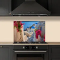 Santorini - Bloemen - Griekenland keuken achterwand spatscherm klein -sfeer1