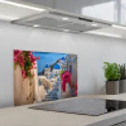 Santorini - Bloemen - Griekenland keuken achterwand spatscherm klein -3d_schuin