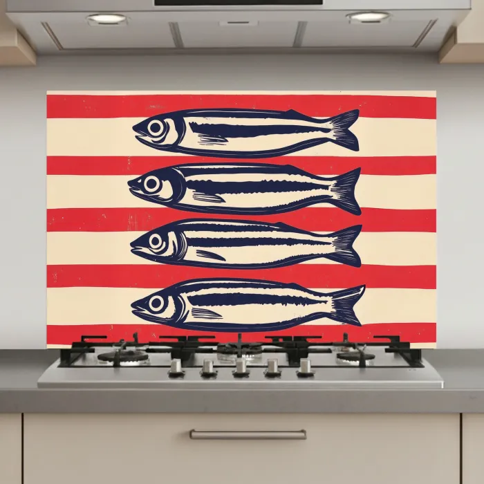 Sardines - Rood en beige strepen keuken achterwand spatscherm klein -3d_website