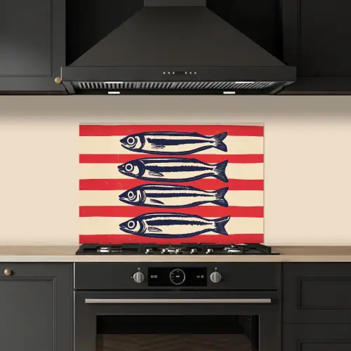 Sardines - Rood en beige strepen keuken achterwand spatscherm klein -sfeer1