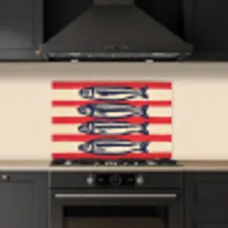 Sardines - Rood en beige strepen keuken achterwand spatscherm klein -sfeer1
